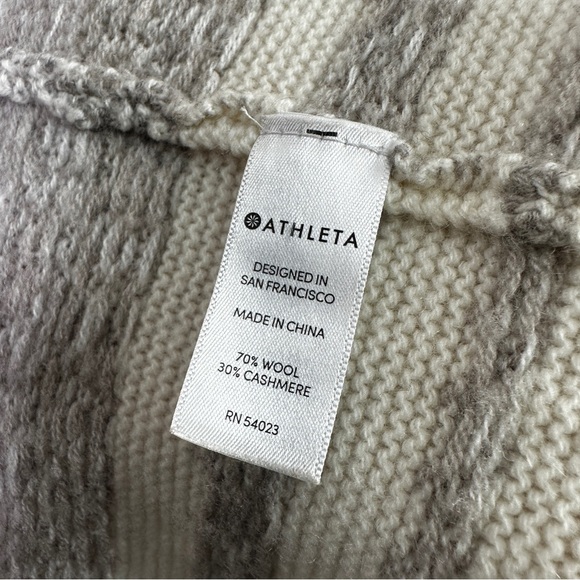 Athleta Cardigan Open Long Sleeve Womens Knit Wool Large Duster Cream Striped - Picture 5 of 9